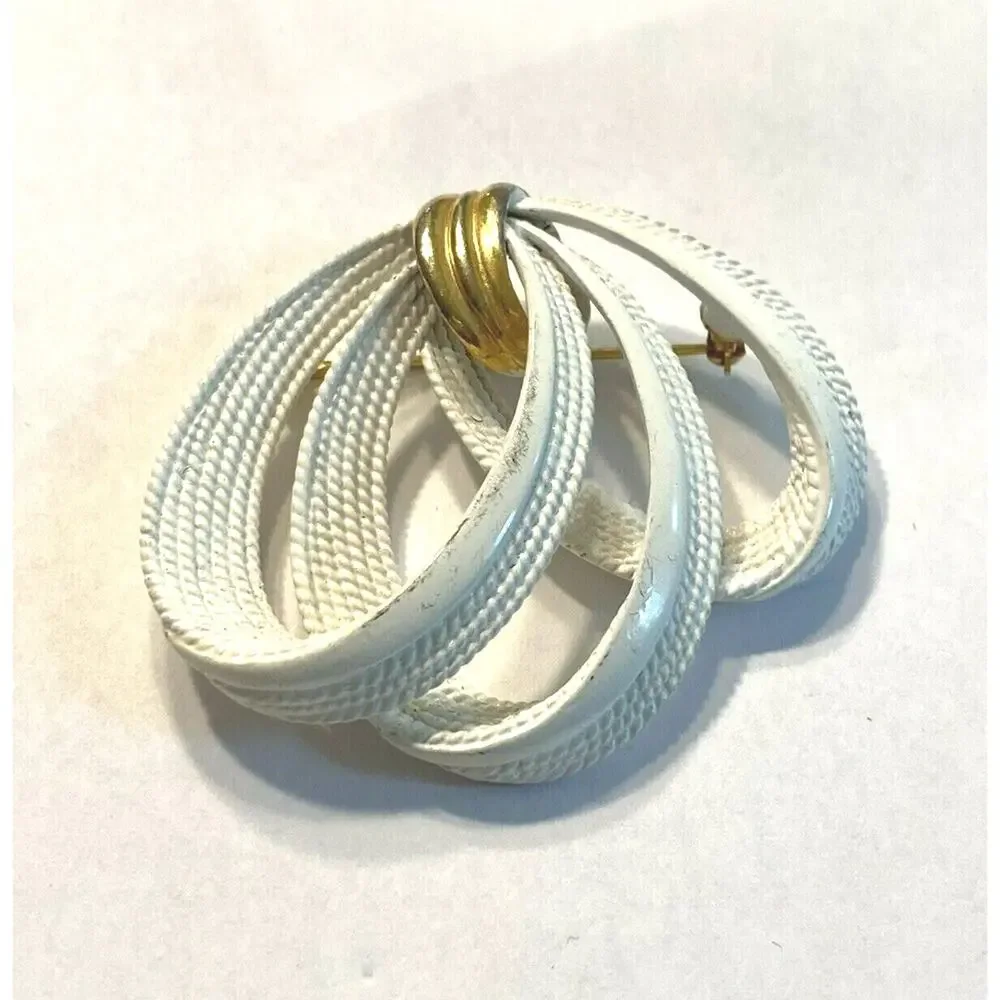 Monet White Enamel Loops Brooch Collectible Late 20th Century Jewelry Pin